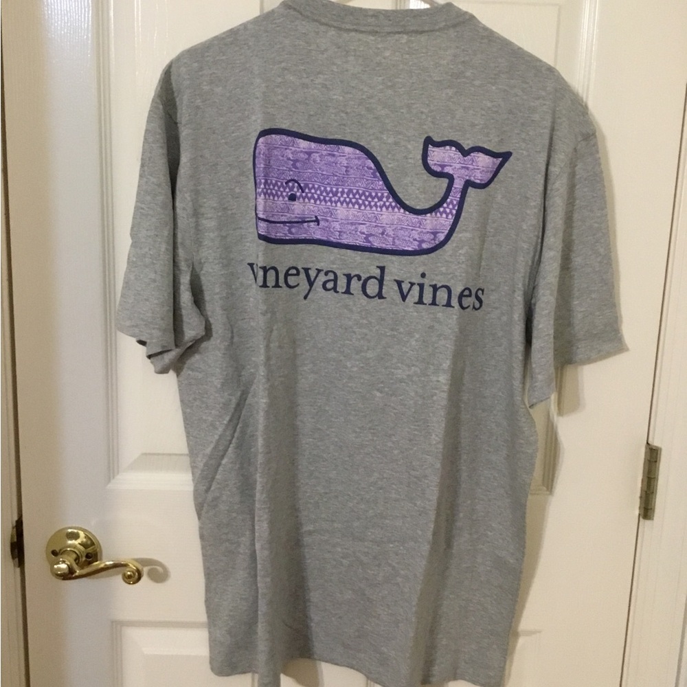 Vineyard Vines Fish Batik Whale Grey Heather Short Sleeve Tee Large